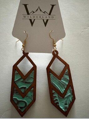 Wilderland Genuine Cowhide Leather & Wood Western Drop Earrings NWT